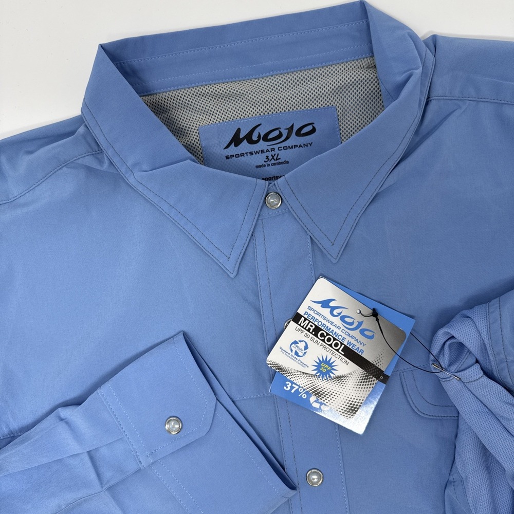 Mojo Sportswear Mr. Cool Blue Performance Fishing Shirt 3XL UPF 30 NEW